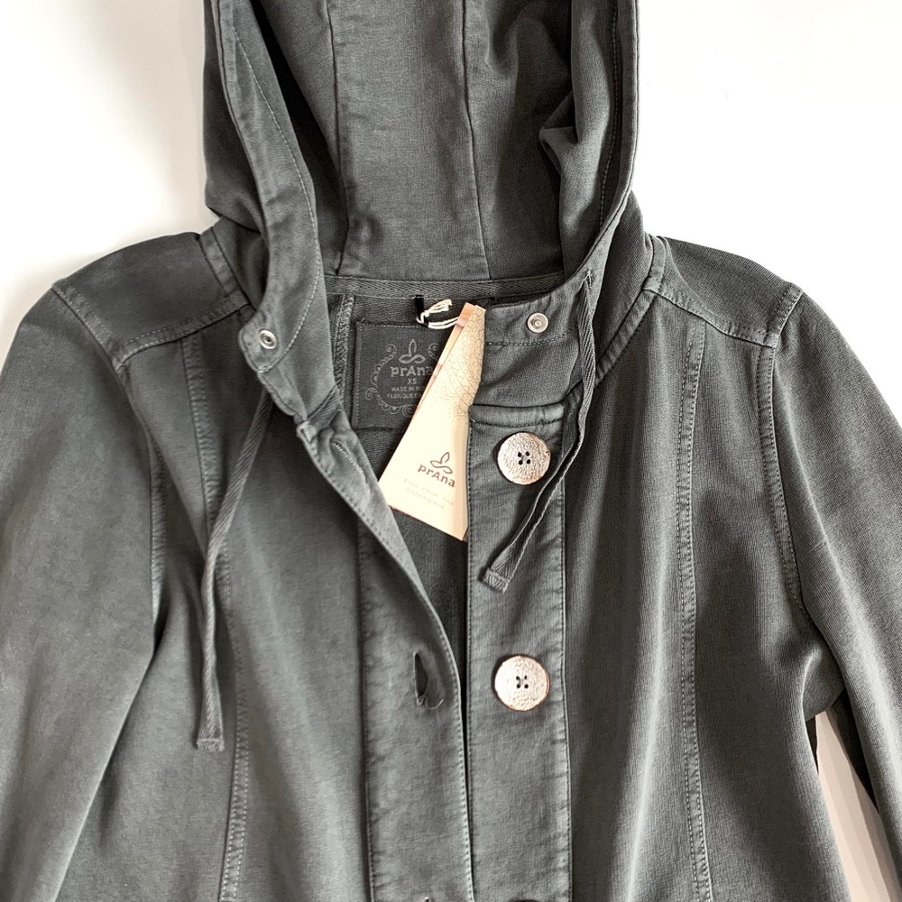Prana Gray Janelle Button Front Hoodie Jacket Organic Cotton Sweatshirt - Picture 7 of 8